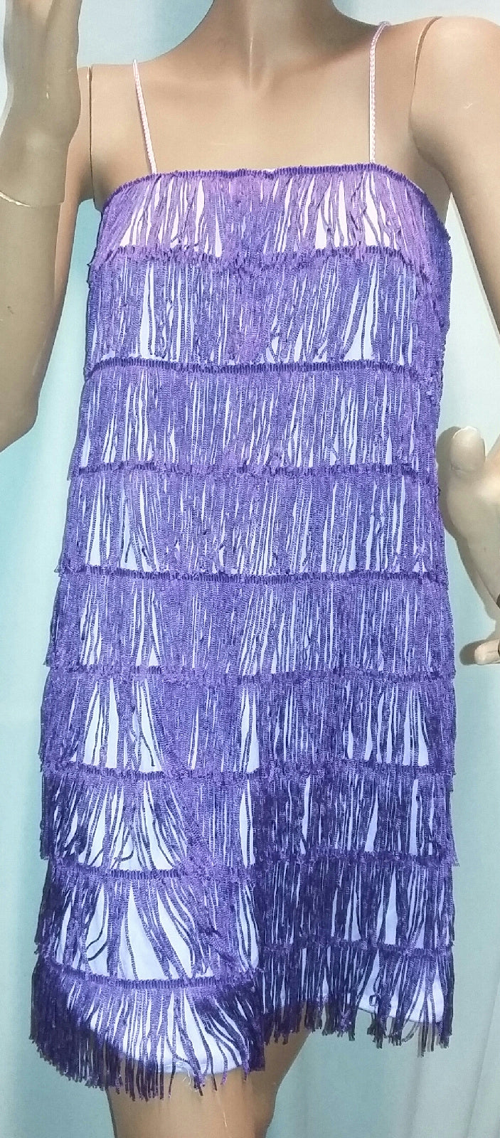 Women's Purple 1920's Deluxe Flapper 9 Tiered Fringe Costume Dress Beaded Straps by HalloweenStore.com