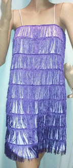 Women's Purple 1920's Deluxe Flapper 9 Tiered Fringe Costume Dress Beaded Straps by HalloweenStore.com