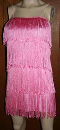 Women's Pink 1920's Deluxe Flapper 4 Tiered Fringe Costume Dress Beaded Straps by HalloweenStore.com
