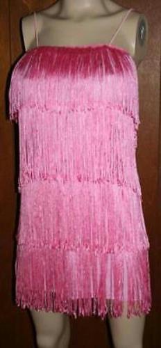 Women's Pink 1920's Deluxe Flapper 4 Tiered Fringe Costume Dress Beaded Straps by HalloweenStore.com