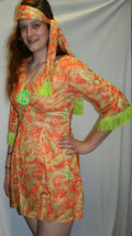 Paisley Daisy Flower Hippie Chick Adult Costume Dress and Headscarf with Fringe by HalloweenStore.com