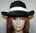Black Flocked Fedora With White Trim and Flower Costume Hat by HalloweenStore.com