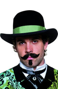 Western Gambler Hat Wide Brim Black Bowler Green Rim by HalloweenStore.com