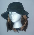 Washed Denim Cotton Bucket Hat With Attached Light Brown Hair by HalloweenStore.com