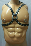 Muscle Man Plastic Chest Piece Fetish Restraint Leather Look Straps Accessory by HalloweenStore.com