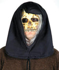 Grim Reaper Skeleton Skull Black Hooded Half Mask with Attached Gray Hair by HalloweenStore.com