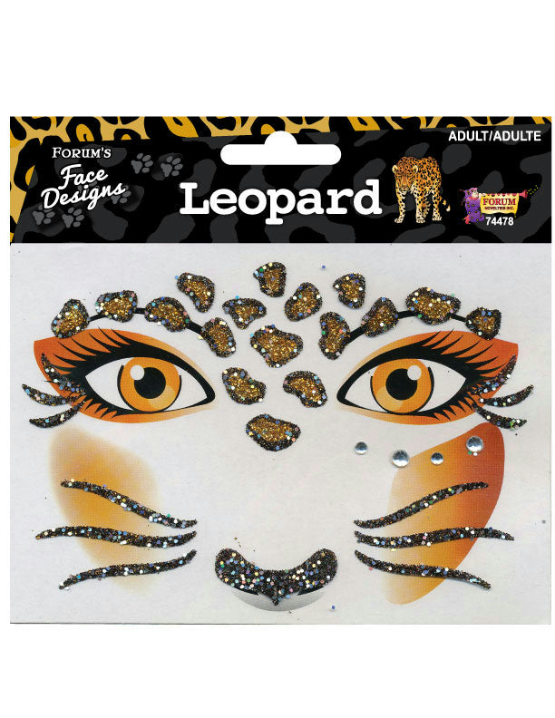 Glittered Rhinestone Leopard Face Design Art Self Adhesive Stickers Decor Makeup by HalloweenStore.com