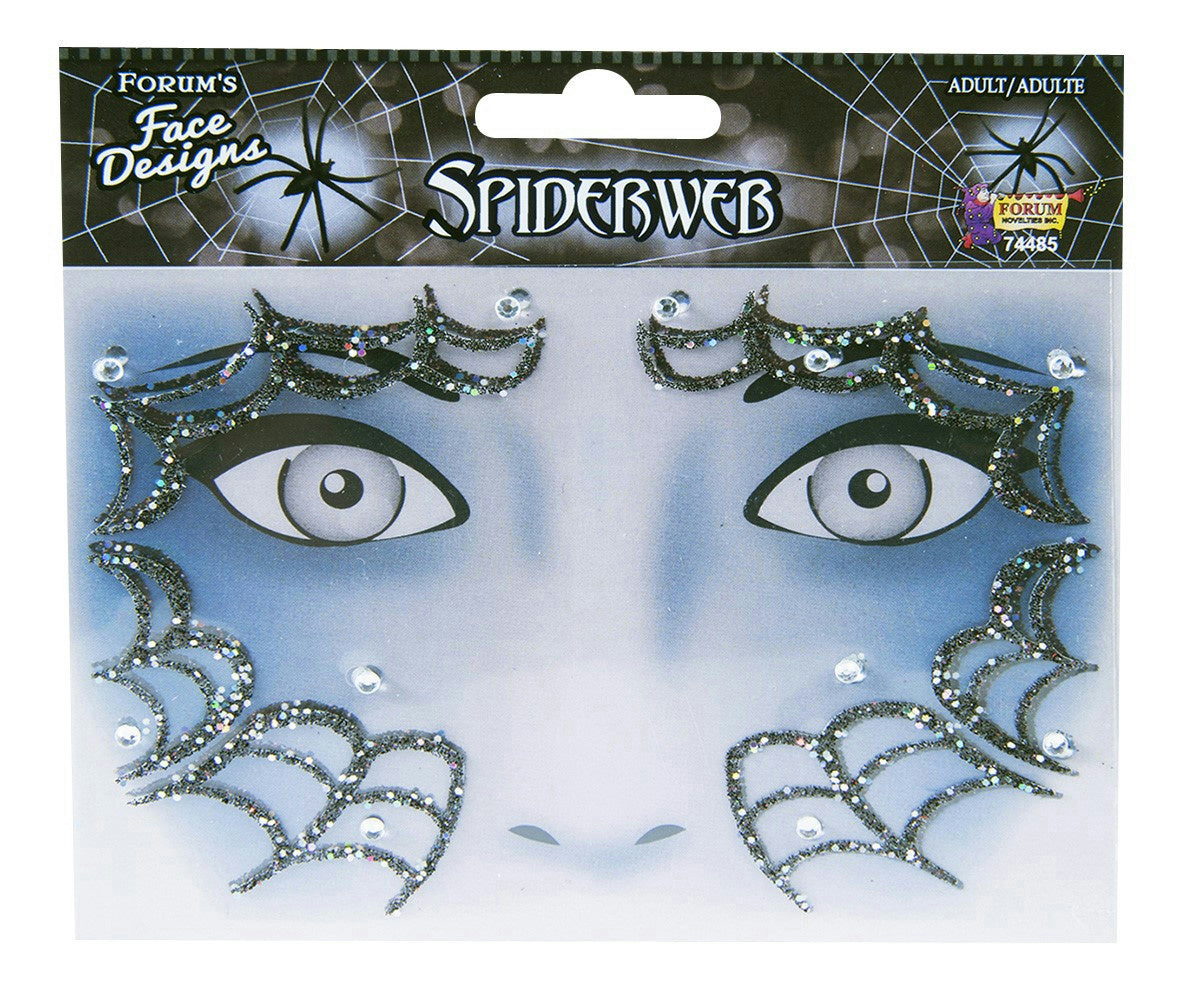 Glitter Rhinestone Spiderweb Face Design Art Self Adhesive Stickers Decor Makeup by HalloweenStore.com