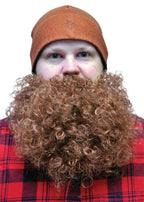 Fun World Brown Big & Curly Bushy Mustache and Beard Facial Hair Set by HalloweenStore.com