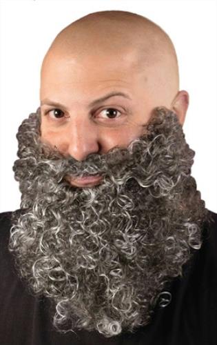Fun World Gray Big & Curly Bushy Mustache and Beard Facial Hair Set by HalloweenStore.com