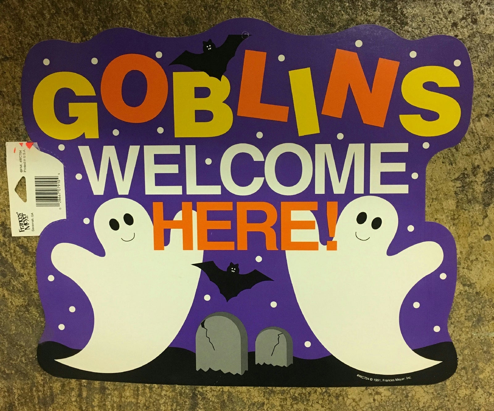 Goblins Welcome Here Halloween Ghost Bats Cardstock Wall Window Decoration Decor by HalloweenStore.com
