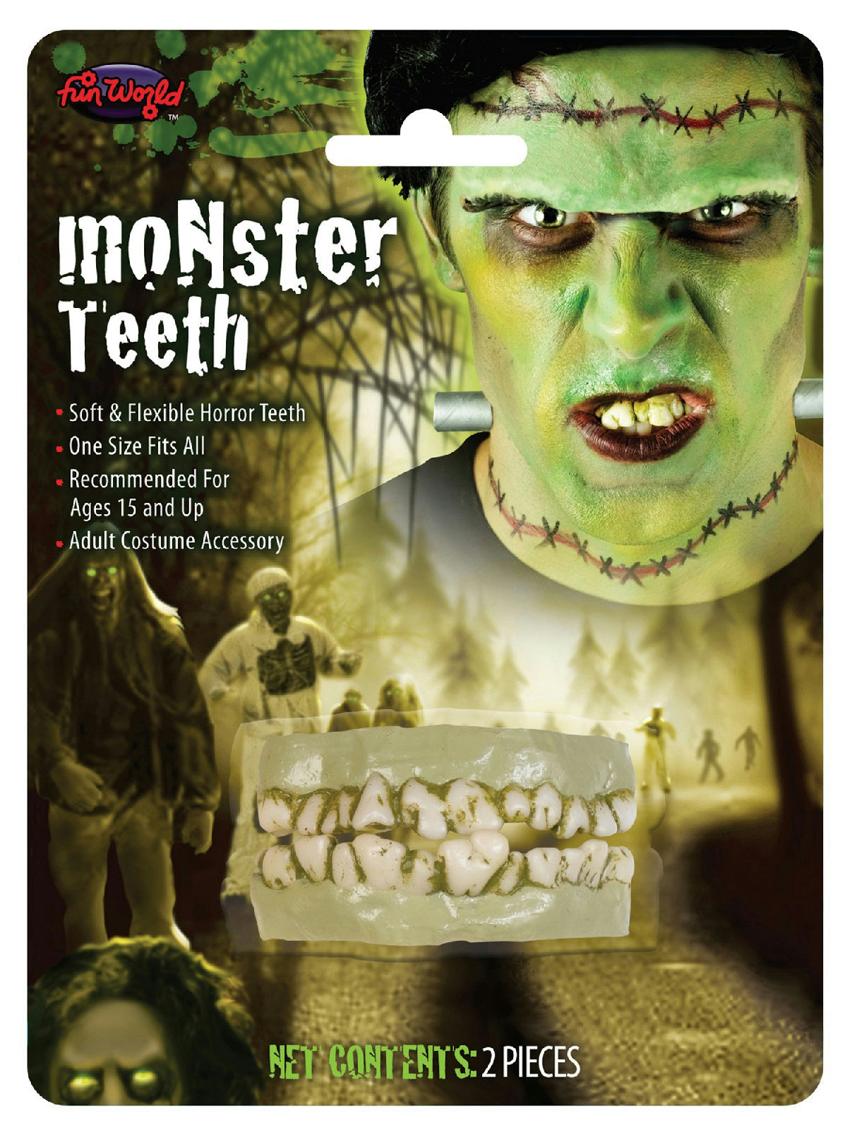 Frankenstein Monster Zombie Character Top and Bottom Teeth Costume Accessory by HalloweenStore.com