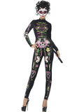 Smiffy's Women's Sexy Sugar Skull Cat Adult Costume Bodysuit Small 6-8 by HalloweenStore.com