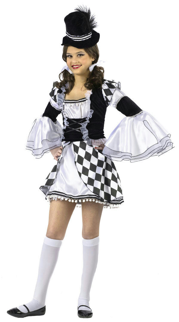 Girl's Harlow Quinn Junior Costume Harlequin Black and White Diamond Clown 0-9 by HalloweenStore.com
