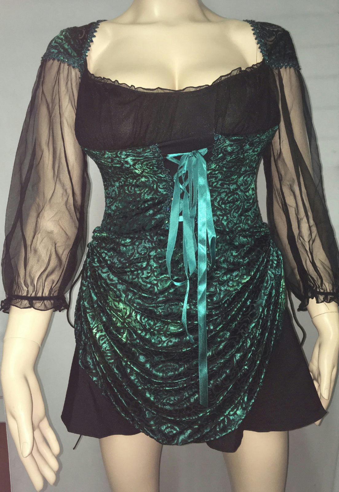 Women's Blue Green Velvet Burnout Treasure Pirate Sexy Costume Dress M/L 8-12 by HalloweenStore.com