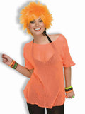 Woman's Rocker Neon Orange Mesh Costume Top 80's Punk Style by HalloweenStore.com
