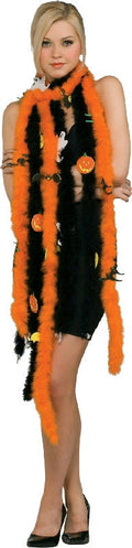 Halloween Feather Boa Black With Orange Pumpkin by HalloweenStore.com