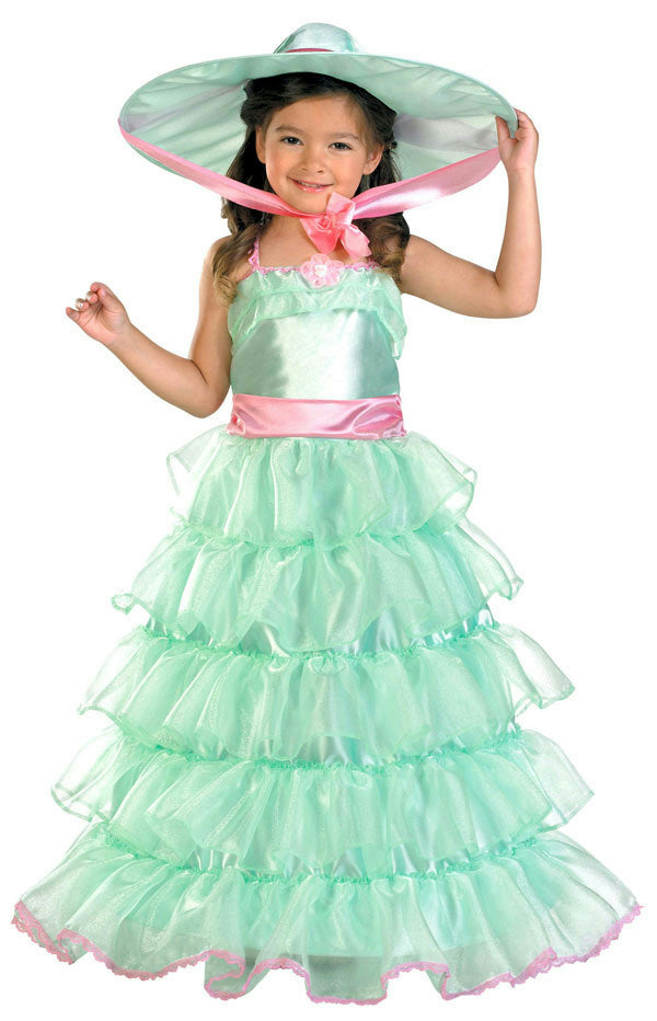Girls Mint Green and Pink Southern Belle Deluxe Toddler Costume Dress and Hat 2T by HalloweenStore.com