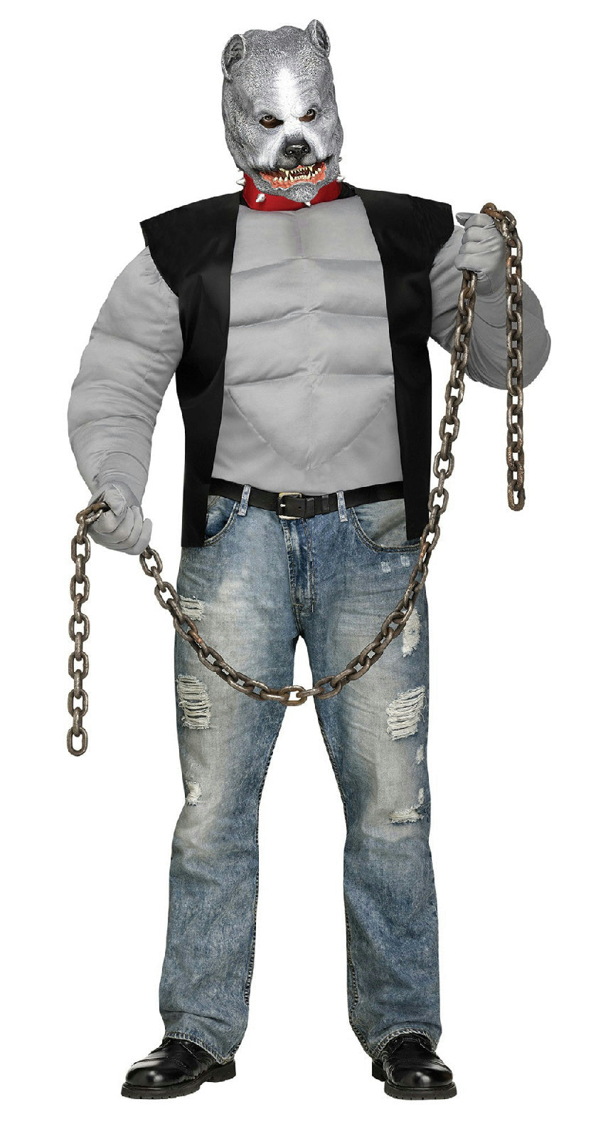 Fun World Men's Pit Bull Biker Dog Plus Size Costume & Mask up to 300 lbs by HalloweenStore.com