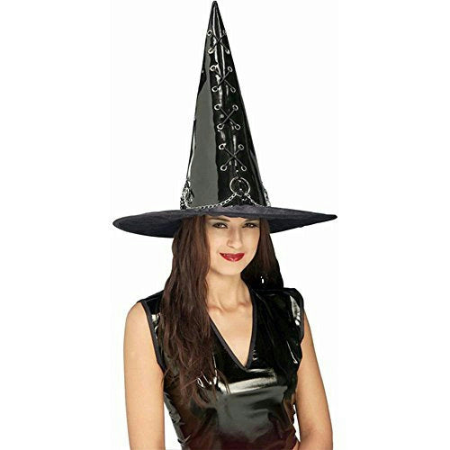Deluxe Sexy Black Vinyl Gothic Witch Hat by HalloweenStore.com