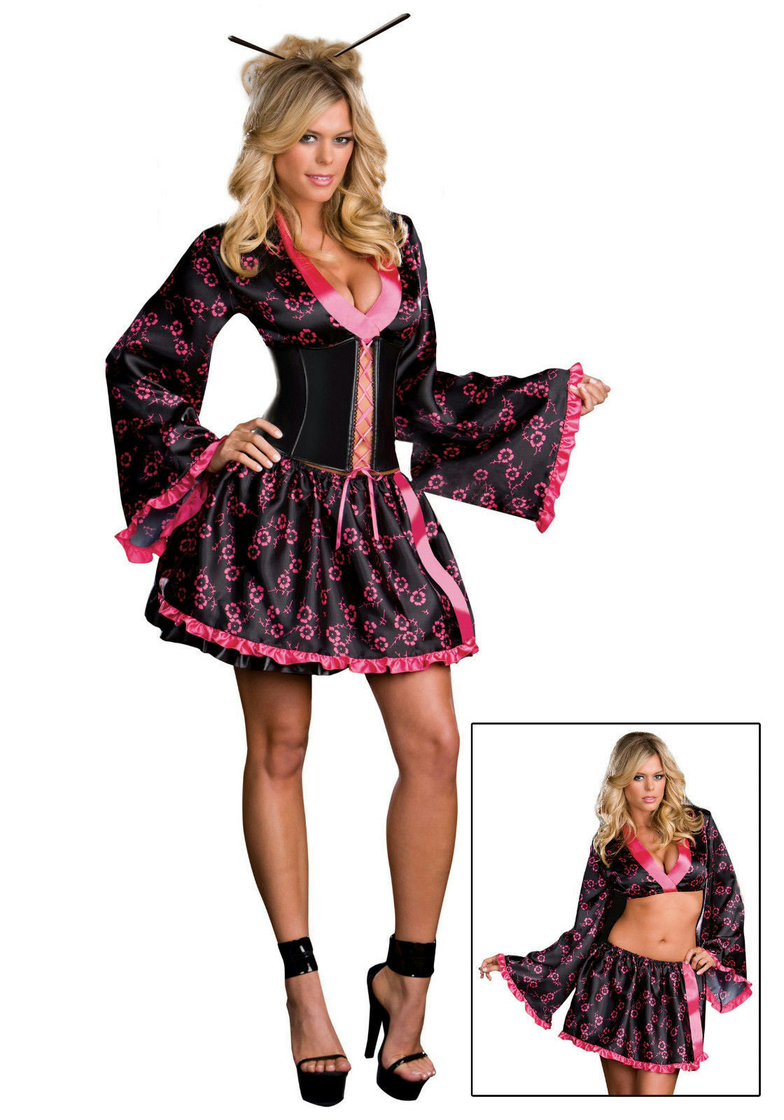 Dreamgirl Women's Sexy Tokyo Treasure Pink And Black Geisha Adult Costume Small by HalloweenStore.com