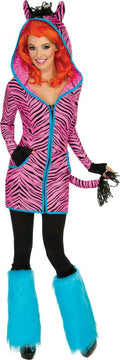 Women's Sexy Bright Pink and Black Zebra Hoodie Dress Adult Costume Medium by HalloweenStore.com