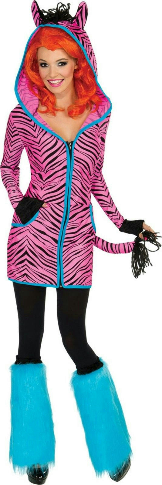 Women's Sexy Bright Pink and Black Zebra Hoodie Dress Adult Costume Medium by HalloweenStore.com