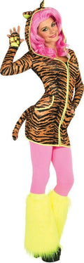 Women's Sexy Bright Tiger Hoodie Dress With Tail Ears Paws Adult Costume Small by HalloweenStore.com