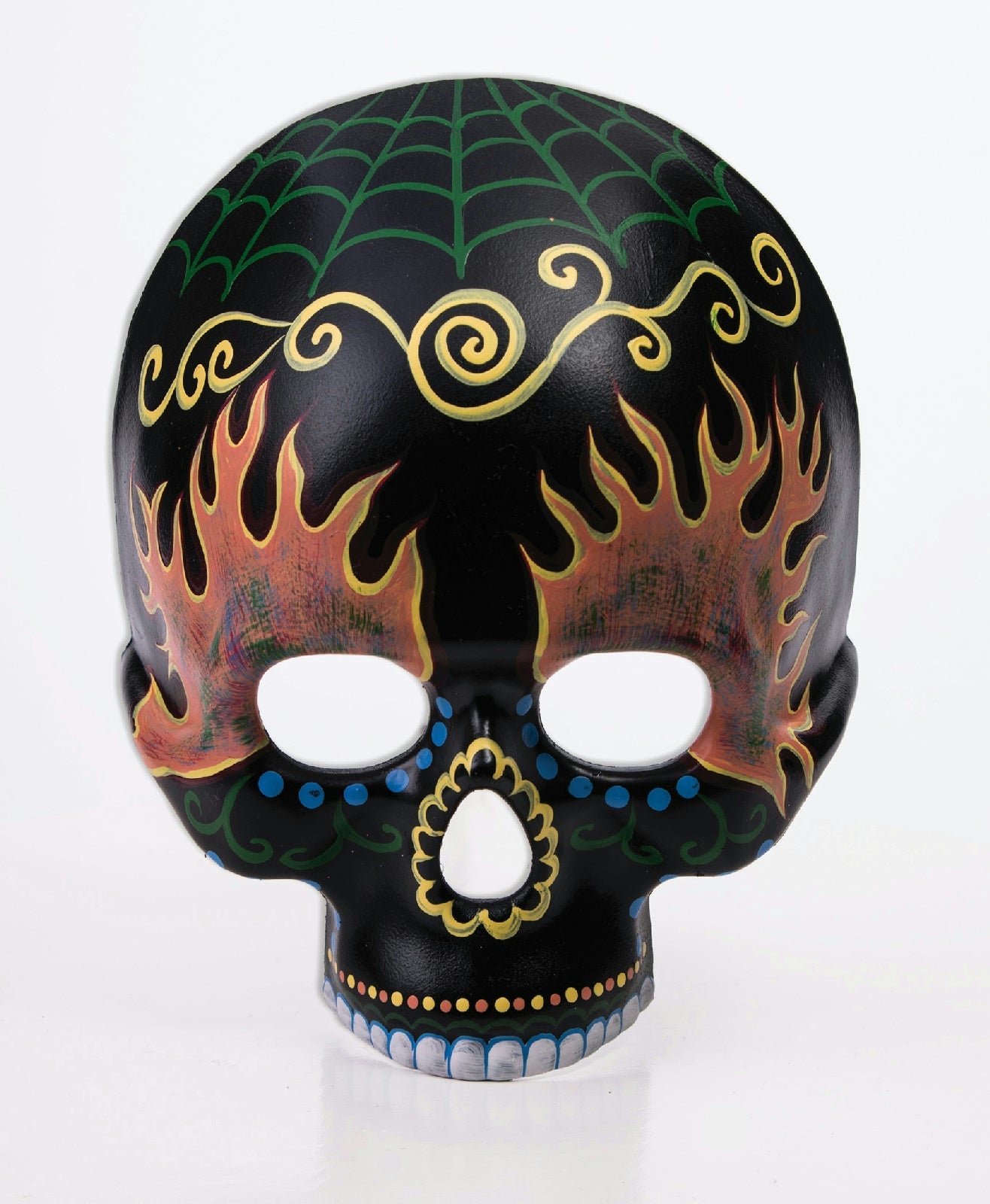 Black Half Skeleton Day of the Dead Skull Mask with Designs by HalloweenStore.com