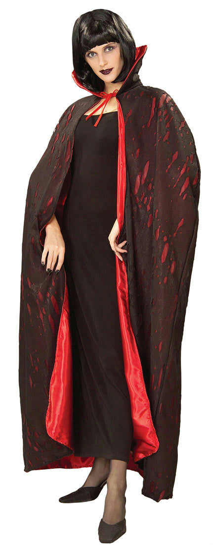 Deluxe Black and Red 56" Fully Lined Tattered Vampire Dracula Devil Costume Cape by HalloweenStore.com