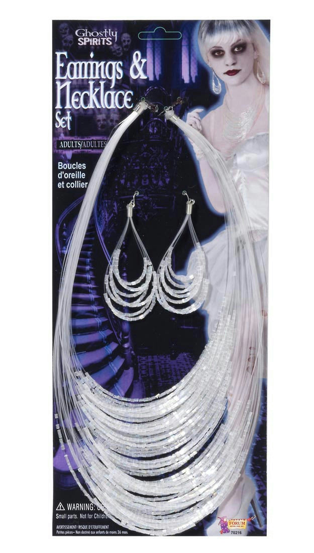 Ghostly Spirits Victorian Bride Ghost Earrings Necklace Costume Jewelry Set by HalloweenStore.com