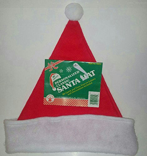 Personalized Classic Santa Hat with Easy Iron on Letters & Decorations 22014 by HalloweenStore.com