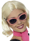 Pink 50's Style Frames Glasses with Black Polka Dots and Tinted Lenses by HalloweenStore.com