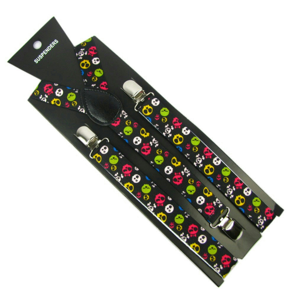 Adjustable Black with Neon Skull Print Suspenders by HalloweenStore.com
