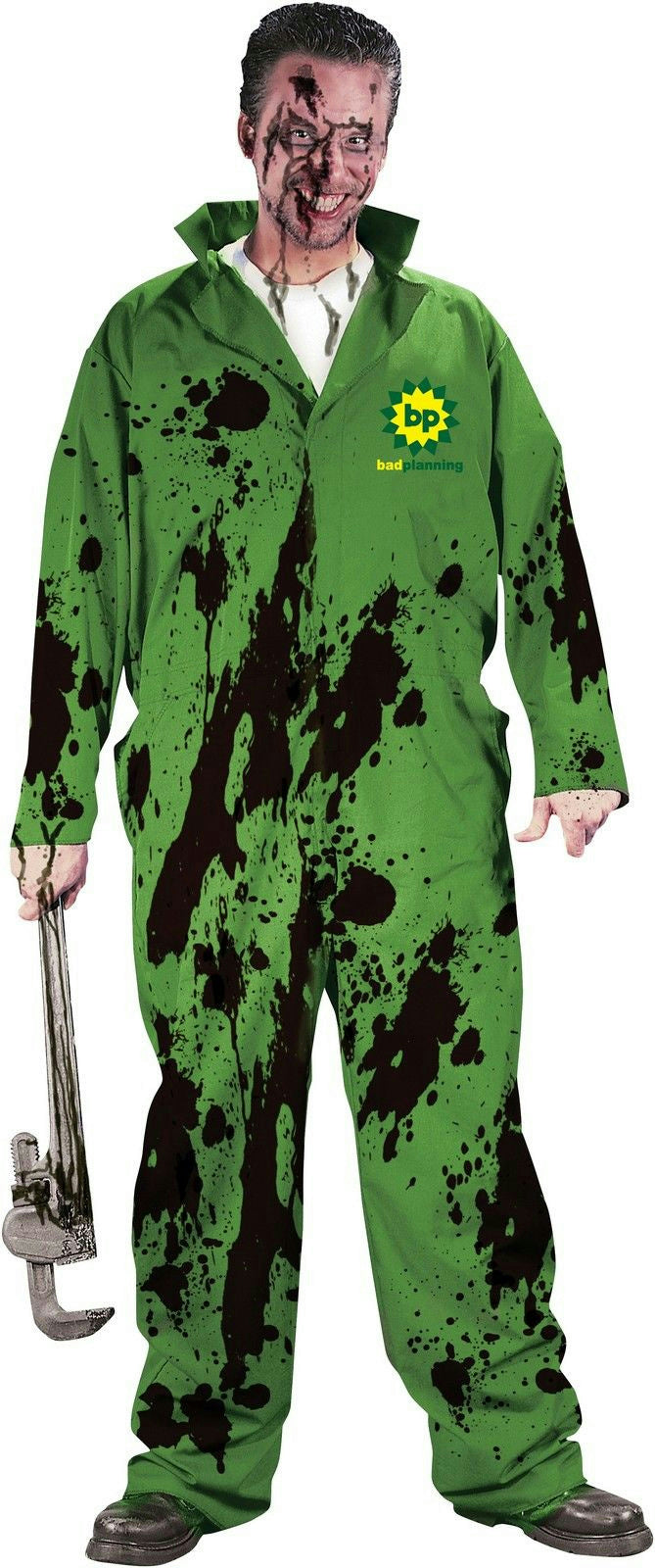 Bad Planning Dirty Oil Stains Spill Adult Costume Mechanic Jumpsuit by HalloweenStore.com