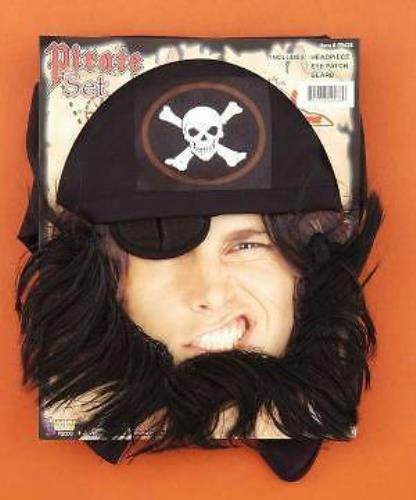 Pirate Eye Patch Beard and Bandanna Headpiece Costume Set Accessory Kit by HalloweenStore.com