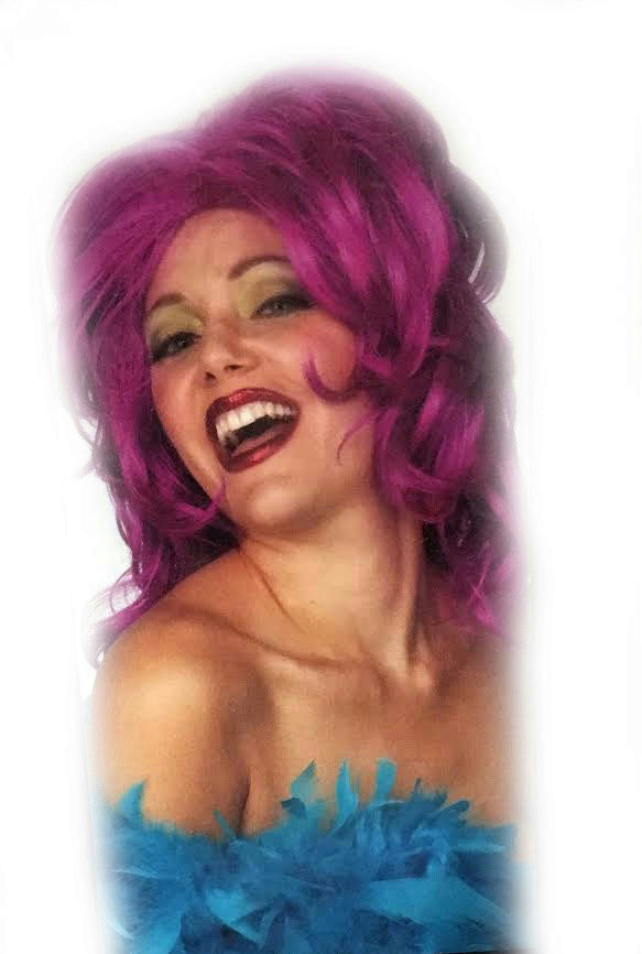 Magenta Work It Girl Drag Queen Pink Purple Layered Shaggy Sassy Mid Length Wig by HalloweenStore.com