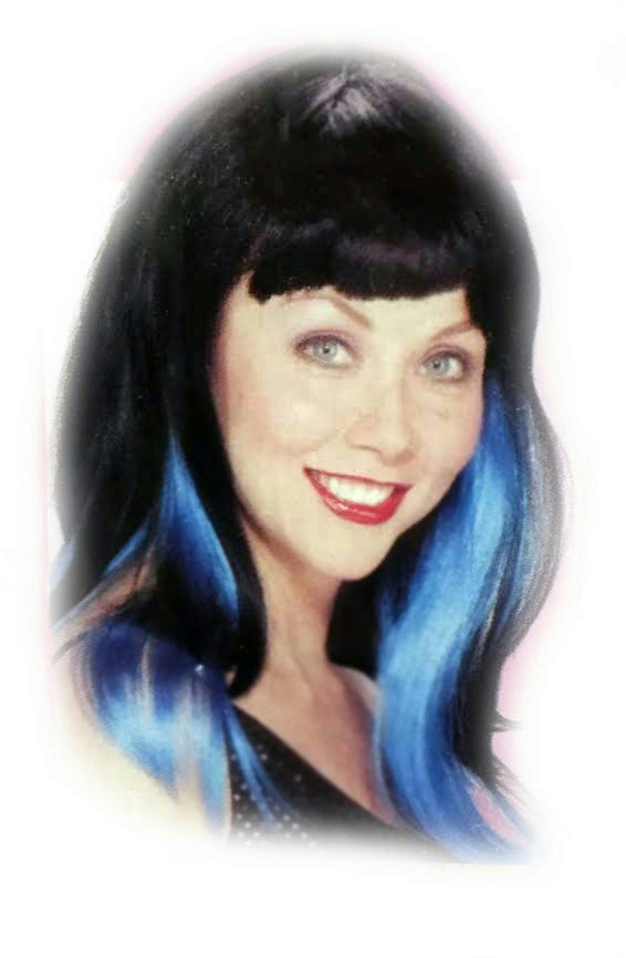 Two Toned Black with Blue Streak Chunks Underneath Sexy Vamp Women's Costume Wig by HalloweenStore.com