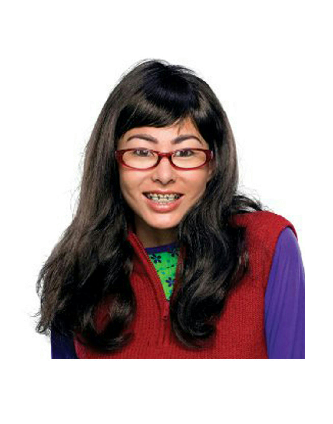 I'm Beautiful Ugly Betty Long Brown Wig Glasses Teeth with Braces Accessory Kit by HalloweenStore.com
