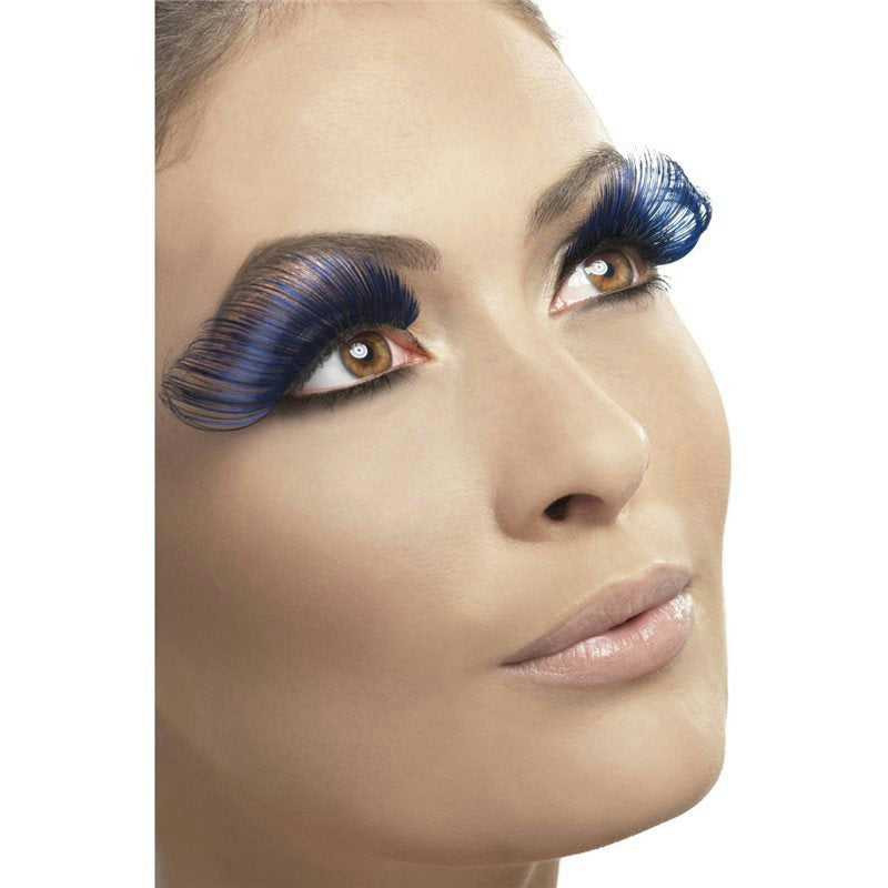 Very Long Blue with Black Fake False Falsies Eyelashes with Adhesive by HalloweenStore.com