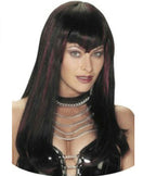 Black and Burgundy Hot Streak Sexy Vampire Dominatrix Long Sleek Wig with Bangs by HalloweenStore.com