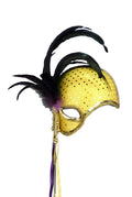 Gold Sequin Mystique Venetian Masquerade Mardi Gras Mask with Feathers by HalloweenStore.com