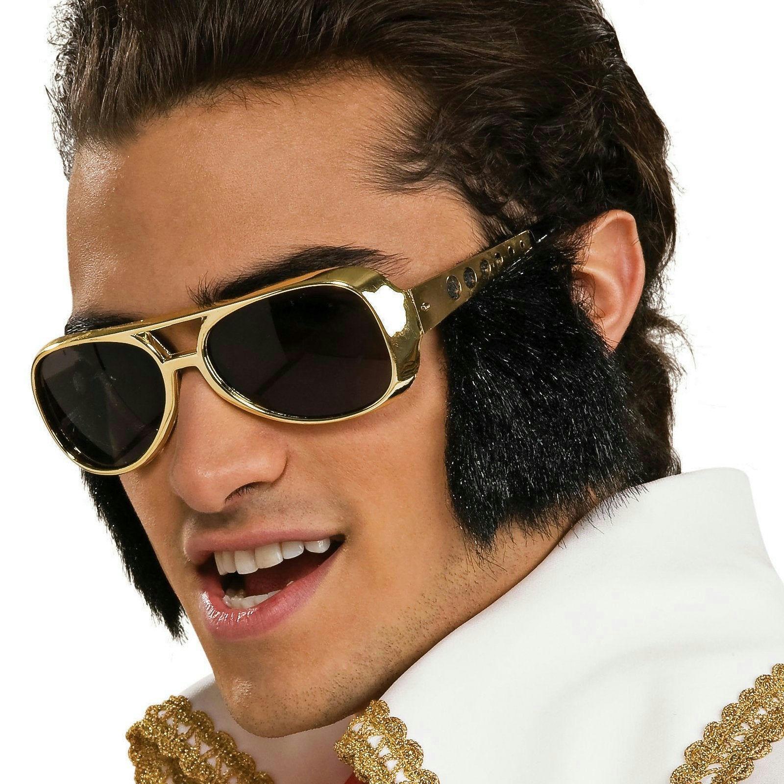 Gold Elvis Presley Novelty Eyewear Glasses with Attached Sideburns 9139 by HalloweenStore.com