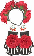 Day of The Dead Female Kit Costume Accessory Floral Headband Gloves Earrings by HalloweenStore.com