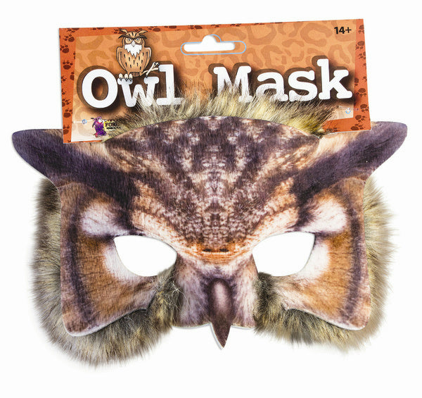 Owl Mask 3D Screen Print Realistic Look Soft Face Mask Fun Fur Adult Or Child by HalloweenStore.com