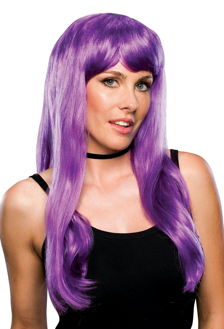 Violet Purple Long Glamour Costume Wig with Bangs by HalloweenStore.com