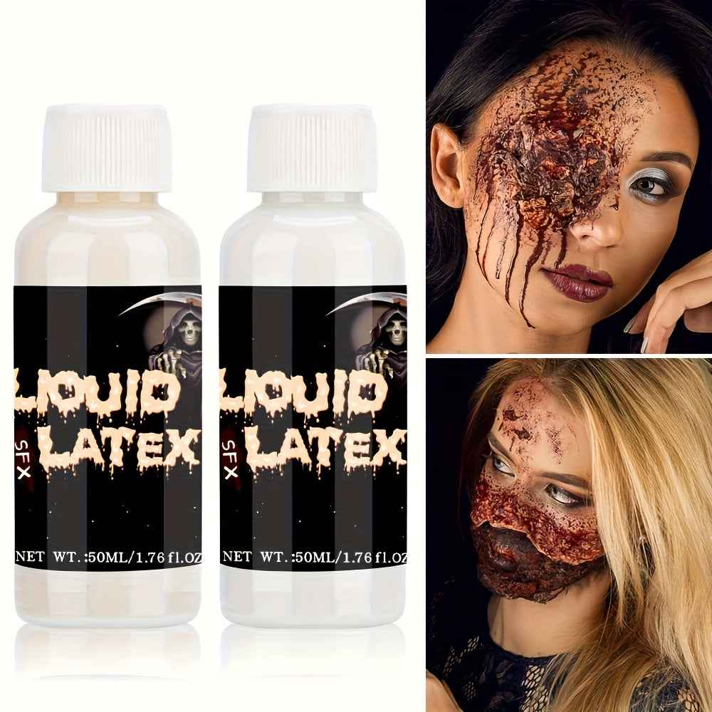 1.76fl.oz Liquid Latex for SFX Makeup - Clear White & Light Flesh Color Fake Blood, Liquid Latex for Halloween Costume, Zombie, Vampire & Monster FX, Wet Look (1.76fl.oz/50ml)