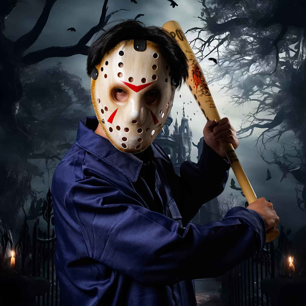 Hockey Butcher Horror Split Face Mask - Scarred Battle Damage, Halloween Celebration Exclusive | Undead Killer Cosplay | Terrifying Joyful Split Aesthetics