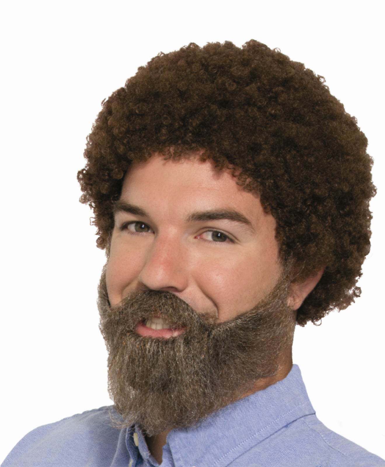 80s Guy American Painter Brown Afro Style Wig & Beard with Moustache by HalloweenStore.com