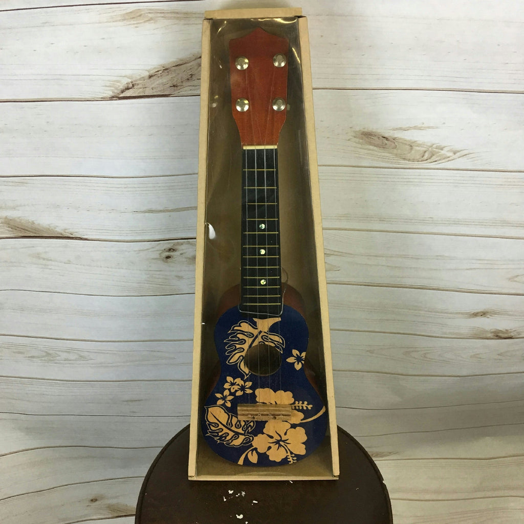 18" Wooden Ukulele Blue Floral Hawaiian Print Tropical Party Accessory by HalloweenStore.com